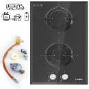 Phönix Domino-WGL Wohnmobil Gaskochfeld Glas Einbauherd Gaskocher 2 flammig, Propan-/ Erdgas + Set